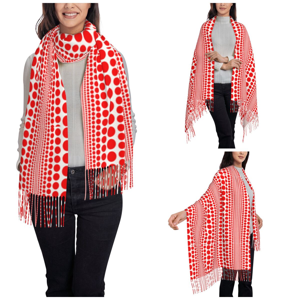 Syal Polkadot Merah dengan Mot - Infinity Scarf Knit ulasan dan harga